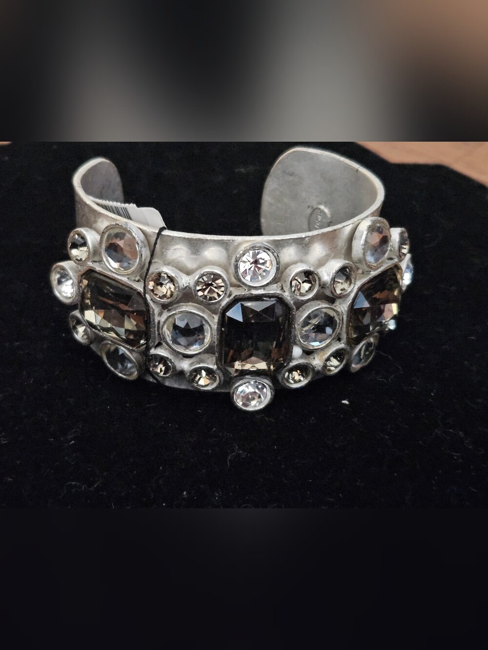 Chicos Silver Cuff Bracelet with Smoky and Clear Stones